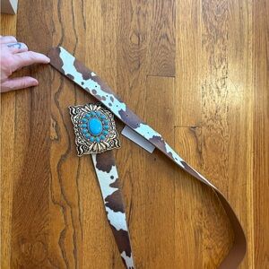 Fashion Nova Cowhide Belt with Turquoise Buckle